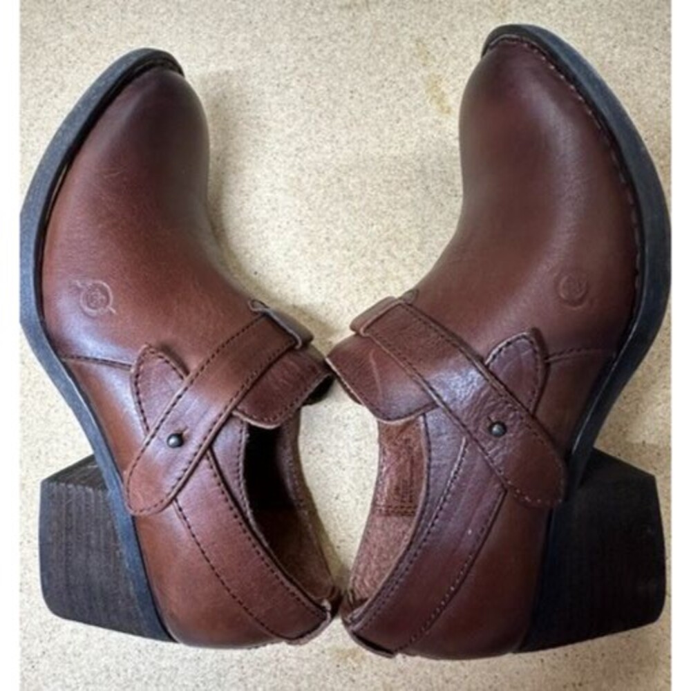 Born Ankle Boots Womens Size 7.5 M Brown Leather Crossover Strap Zip Up F52206